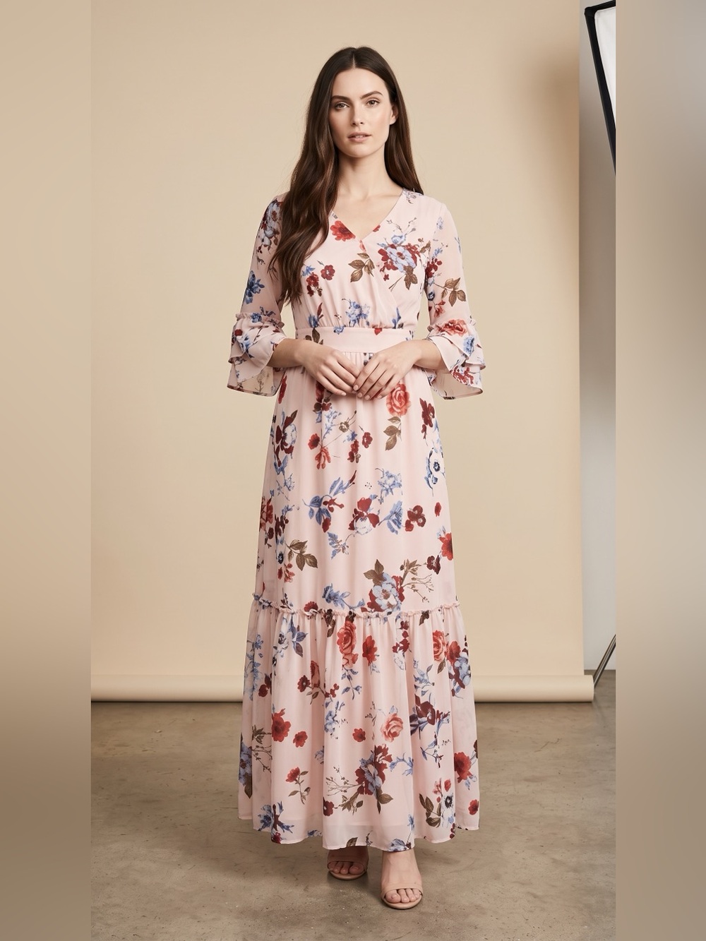 Max Studio Pink Floral Wrap-Style Maxi Dress
